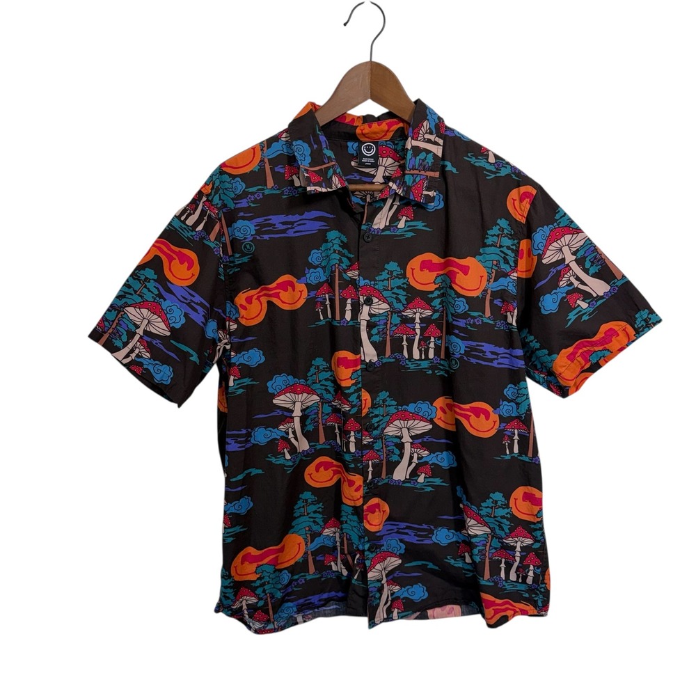 Neff Mushroom Forest Smiley Face Psychedelic‎ Shirt Mens Large Party